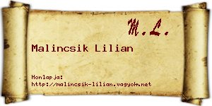 Malincsik Lilian névjegykártya